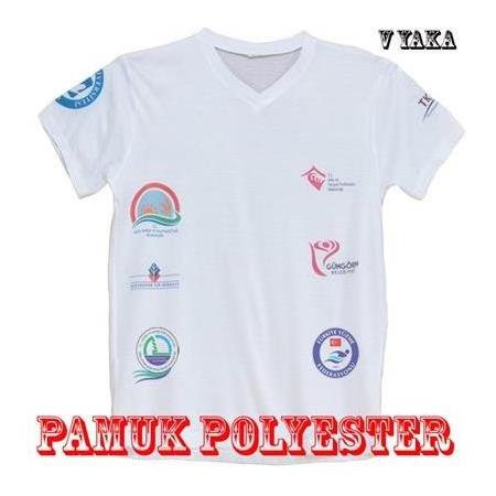 Süblimasyon Pamuk Polyester V-Yaka T-Shirt